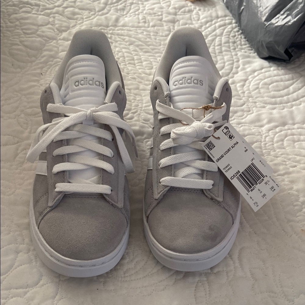 Adidas Gray and White Sneakers Suede-Like Upper Low-Top grand court alpha